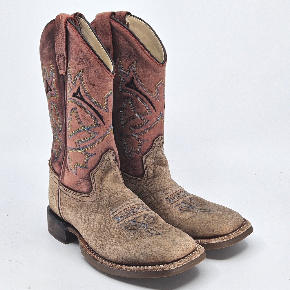 Old West Youth Cowboy Boots Rugged Boys Size 1 D Square Toe Leather Western